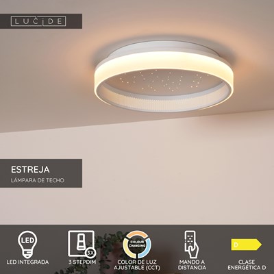 Lucide ESTREJA - Lámpara de techo - Ø 40 cm - LED 3 StepDim - CCT - 2500K/3000K - Blanco
